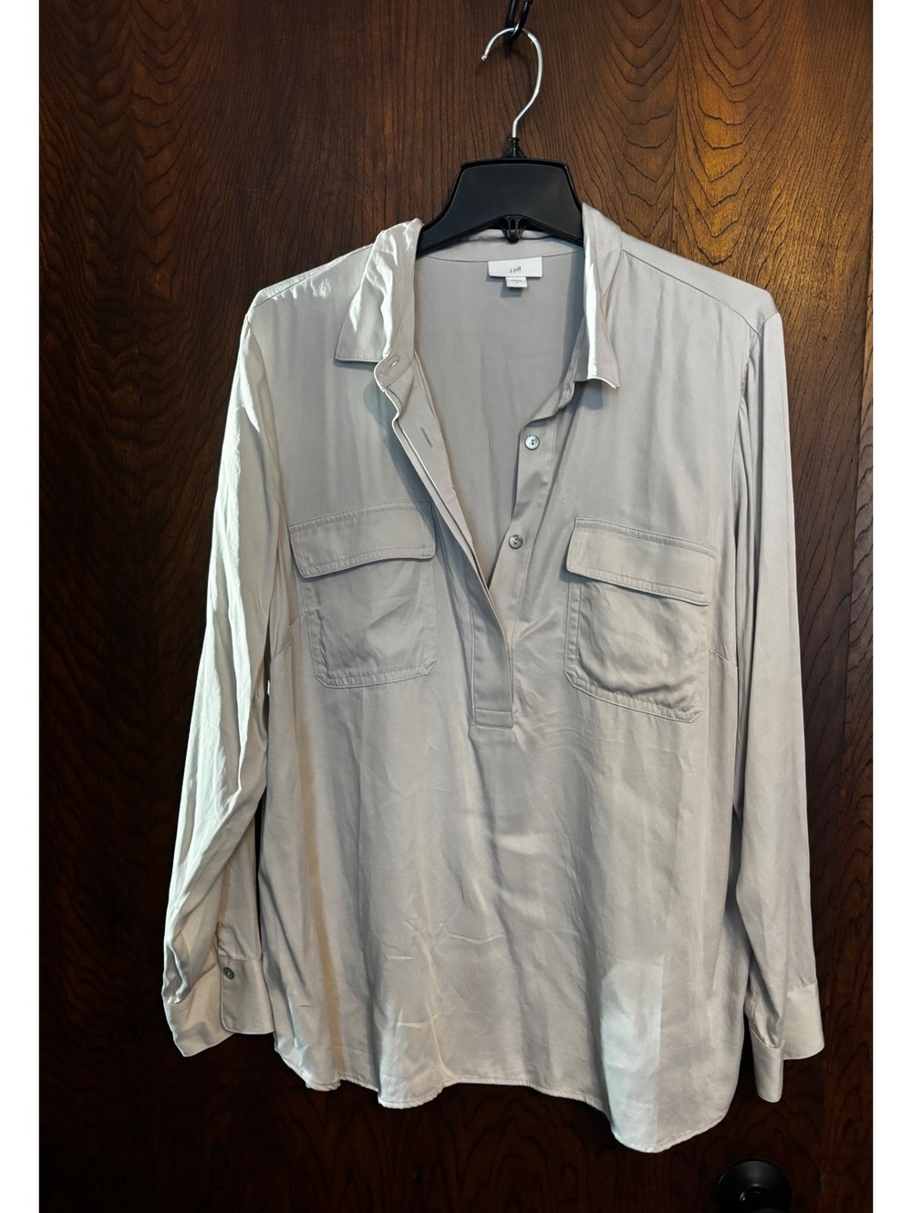 J.Jill Light Gray Modal Rayon Long Sleeve Blouse Size L